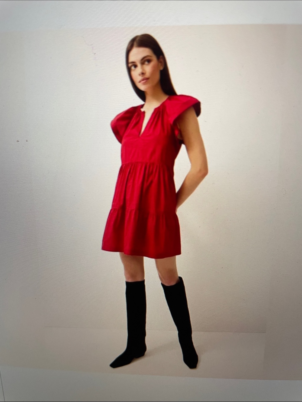 Marie Oliver red linen flutter sleeve dress sz S